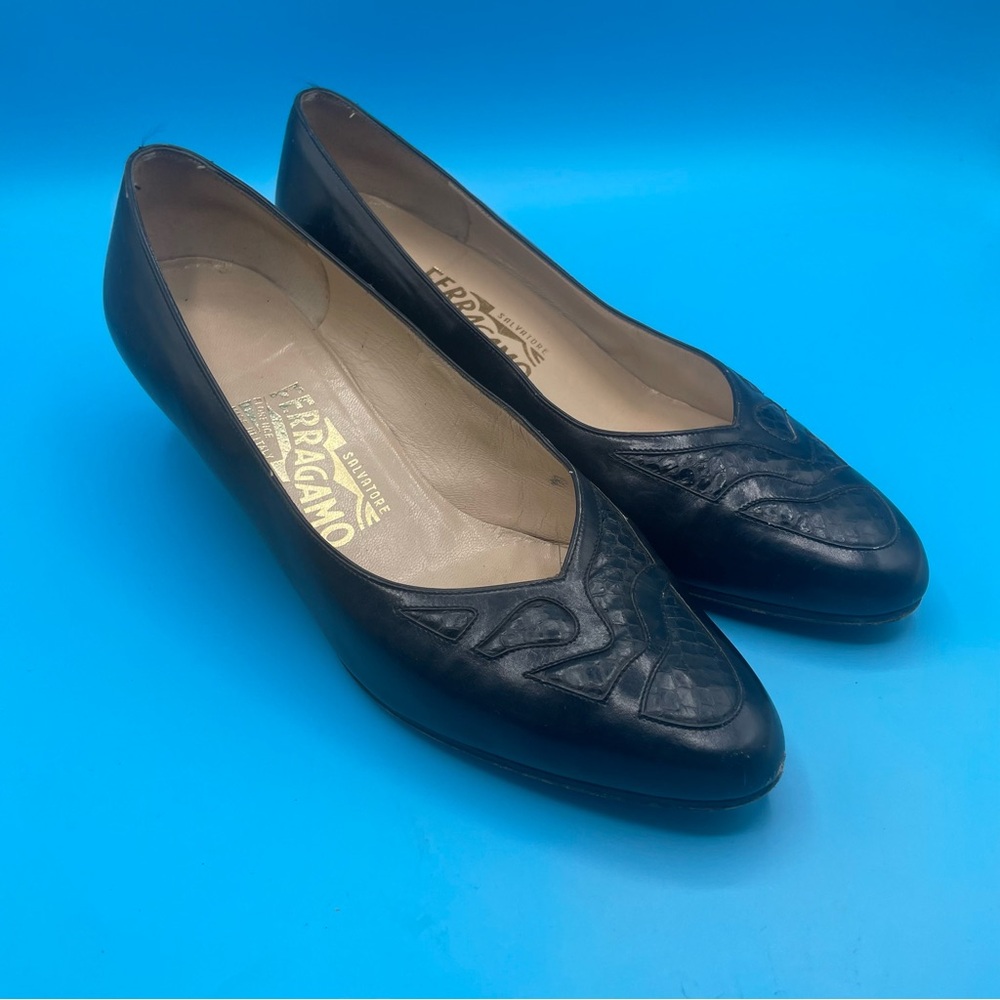 Salvatore Ferragamo black leather pumps